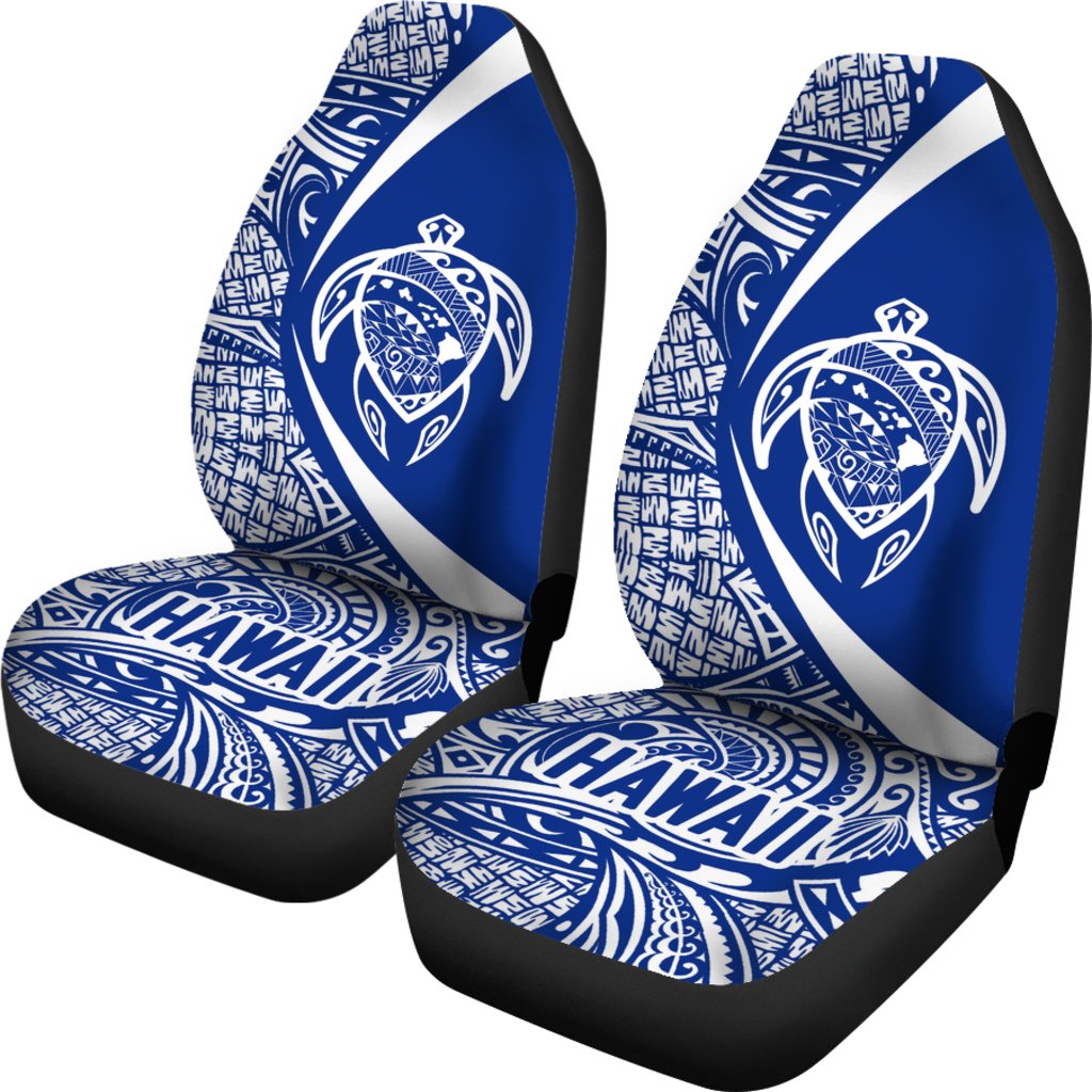 Hawaii Turtle Map Polynesian Car Seat Covers - White And Blue - Circle Style Universal Fit White And Blue - Polynesian Pride