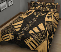 Kosrae Quilt Bed Set - Kosrae Flag Polynesian Yellow Tattoo Style - Polynesian Pride