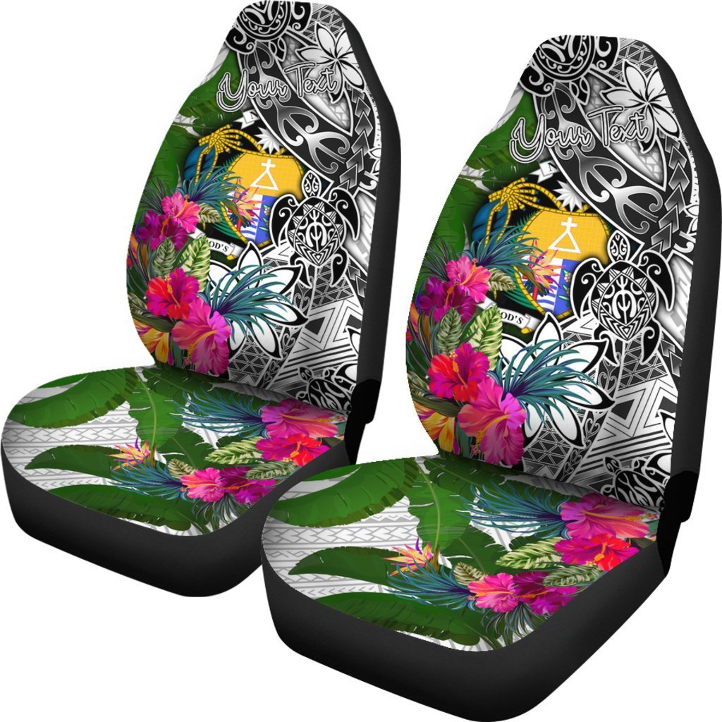 Nauru Custom Personalised Car Seat Covers White - Turtle Plumeria Banana Leaf Crest - Polynesian Pride