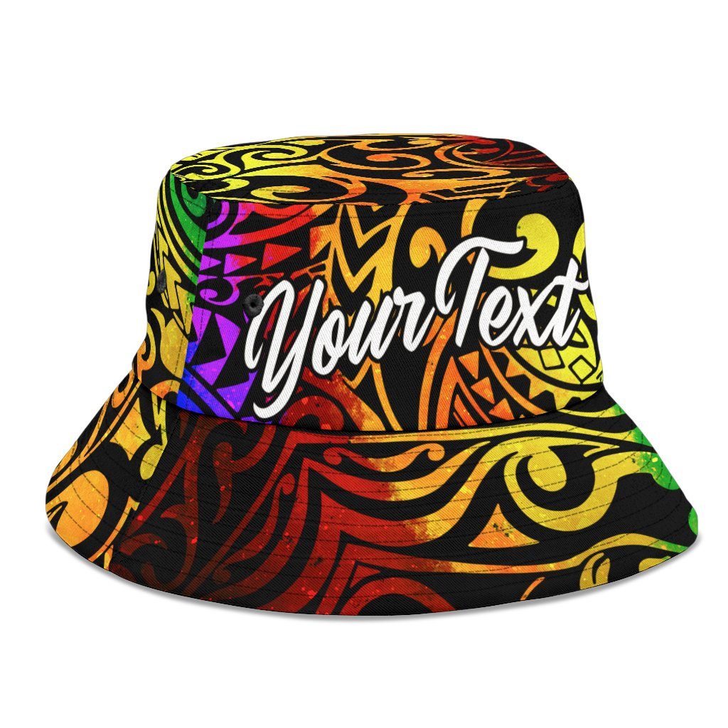 Pohnpei Custom Personalised Bucket Hat - Rainbow Polynesian Pattern - Polynesian Pride