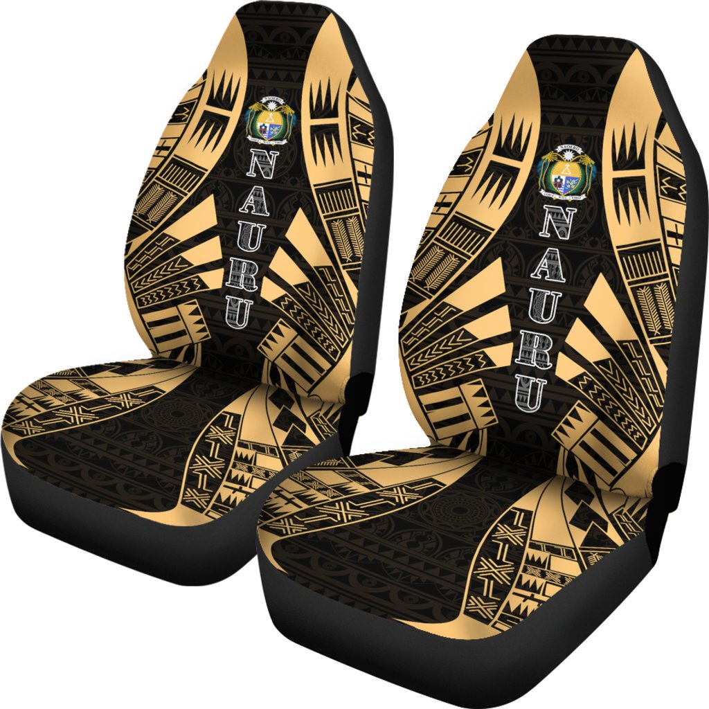 Nauru Car Seat Covers - Nauru Coat Of Arms Polynesian Tattoo Gold - Polynesian Pride