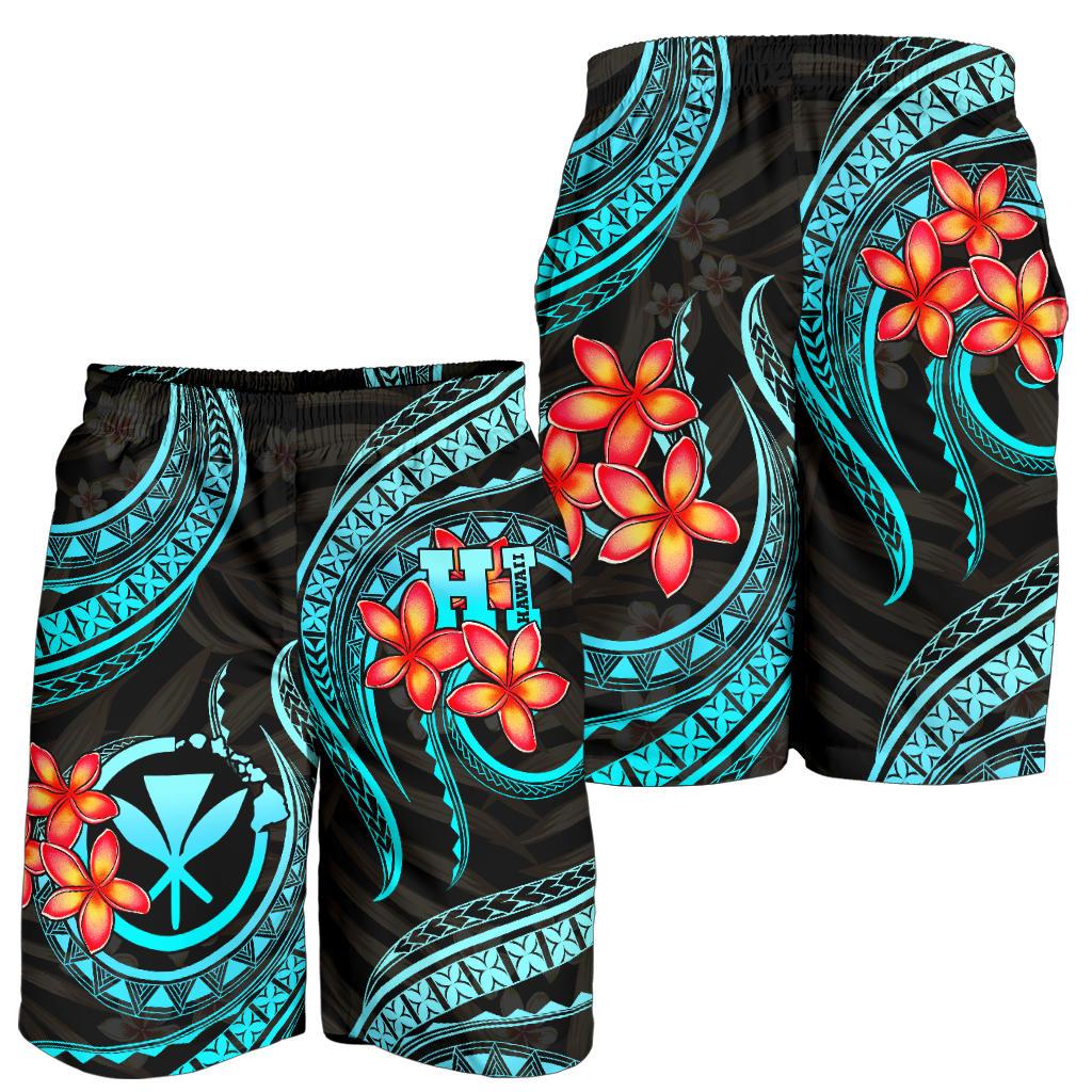 Polynesian Hawaii Men Shorts - Turquoise Plumeria TURQUOISE - Polynesian Pride