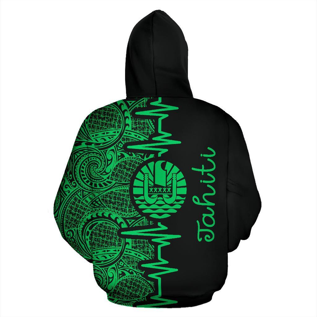 Tahiti Polynesian Hoodie Tahiti Flag Heartbeat Pattern Green Version TH0 - Polynesian Pride