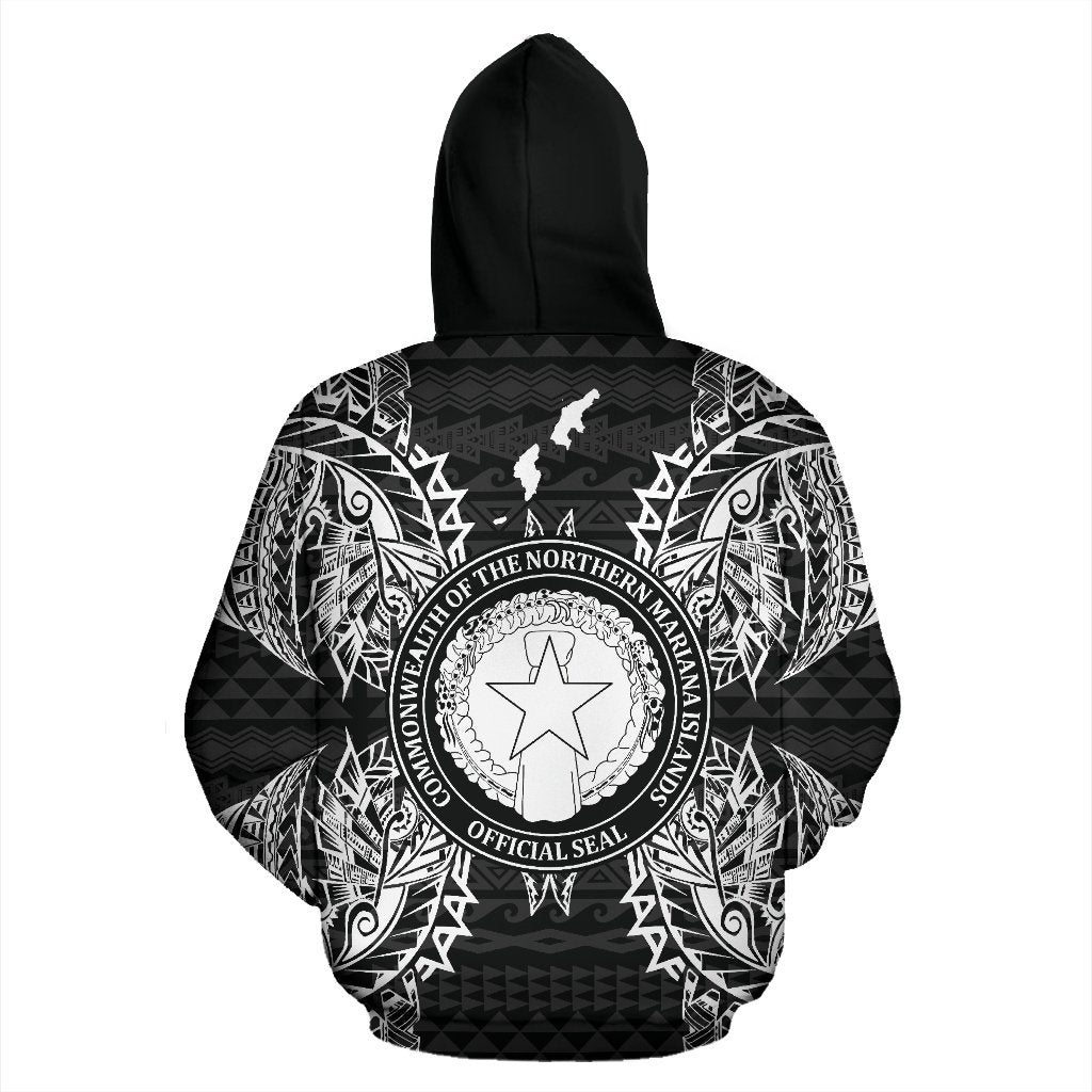 Northern Mariana Islands Polynesian ll Over Hoodie Map Black - Polynesian Pride