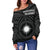 Marshall Women's Off Shoulder Sweater - Marshall Seal With Polynesian Tattoo Style ( Black) - Polynesian Pride