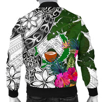 Pohnpei Men's Bomber Jacket White - Turtle Plumeria Banana Leaf - Polynesian Pride