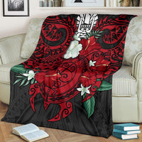 Tahiti Polynesian Premium Blanket - Hibiscus and Sea Turtle (Red) - Polynesian Pride