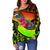 Samoa Women's Off Shoulder Sweater - Polynesian Hook And Hibiscus (Reggae) - Polynesian Pride