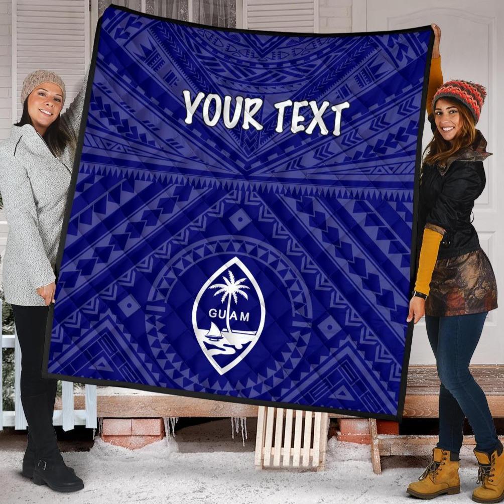 Guam Personalised Premium Quilt - Guam Seal With Polynesian Tattoo Style (Blue) - Polynesian Pride