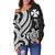 Wallis and Futuna Women's Off Shoulder Sweater - White Tentacle Turtle - Polynesian Pride