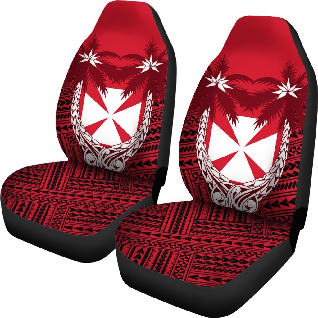 Wallis and Futuna Car Seat Covers - Wallis and Futuna Coat Of Arms Coconut Tree - A02 Universal Fit Red - Polynesian Pride