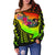 Tahiti Women's Off Shoulder Sweater - Polynesian Hook And Hibiscus (Raggae) - Polynesian Pride