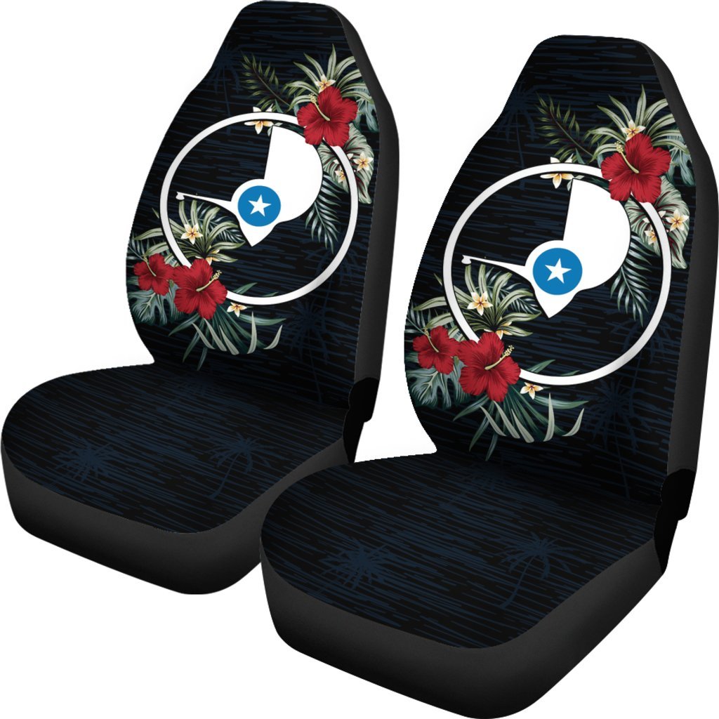 Yap Car Seat Covers - Yap Flag Hibiscus - A02 Universal Fit Black - Polynesian Pride