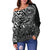 Tahiti Polynesian Women Off Shoulder Sweater - White Turtle Hibiscus Flowing - Polynesian Pride