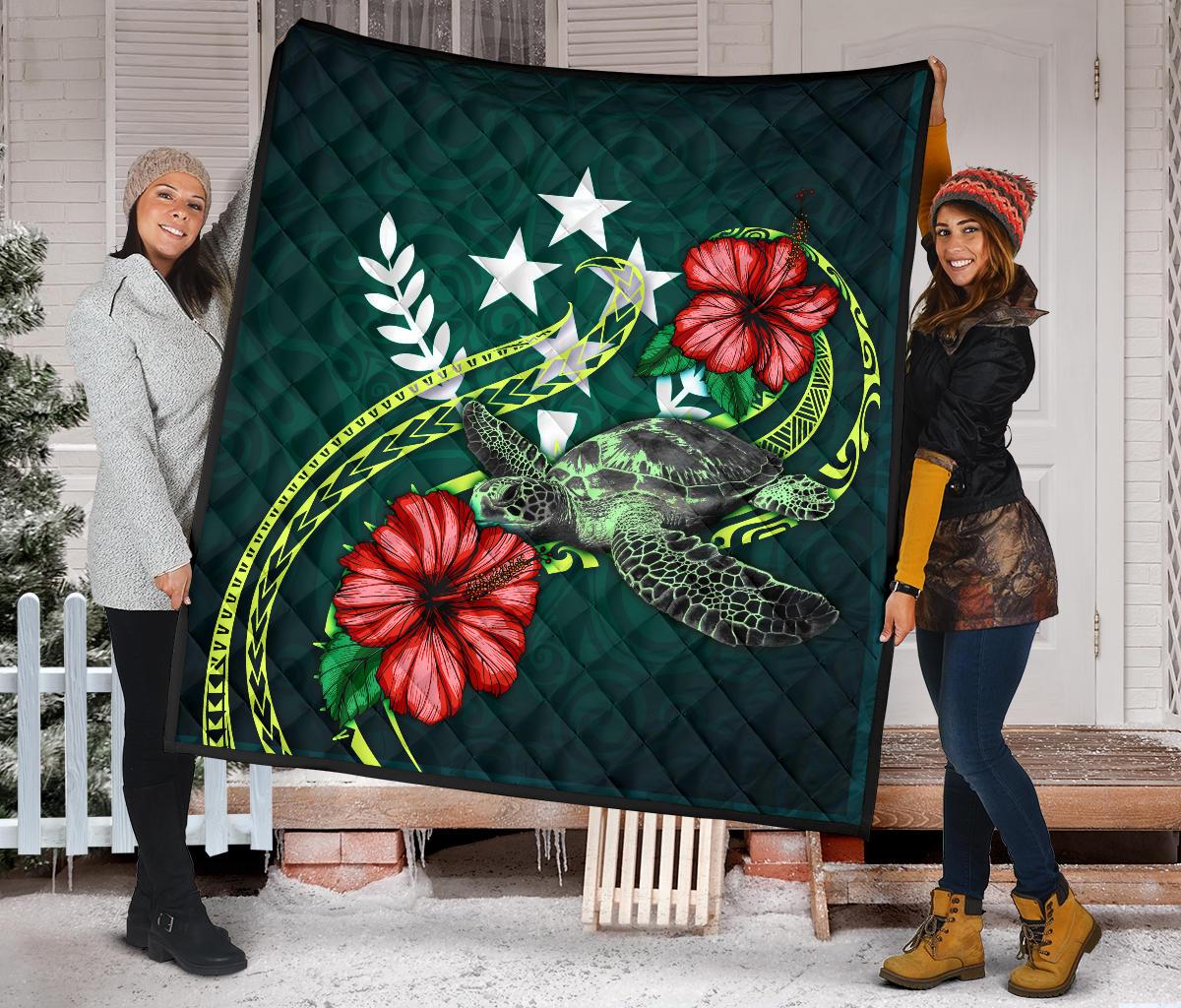 Kosrae Polynesian Premium Quilt - Green Turtle Hibiscus - Polynesian Pride