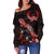 Pohnpei Polynesian Women's Off Shoulder Sweater - Turtle With Blooming Hibiscus Red - Polynesian Pride