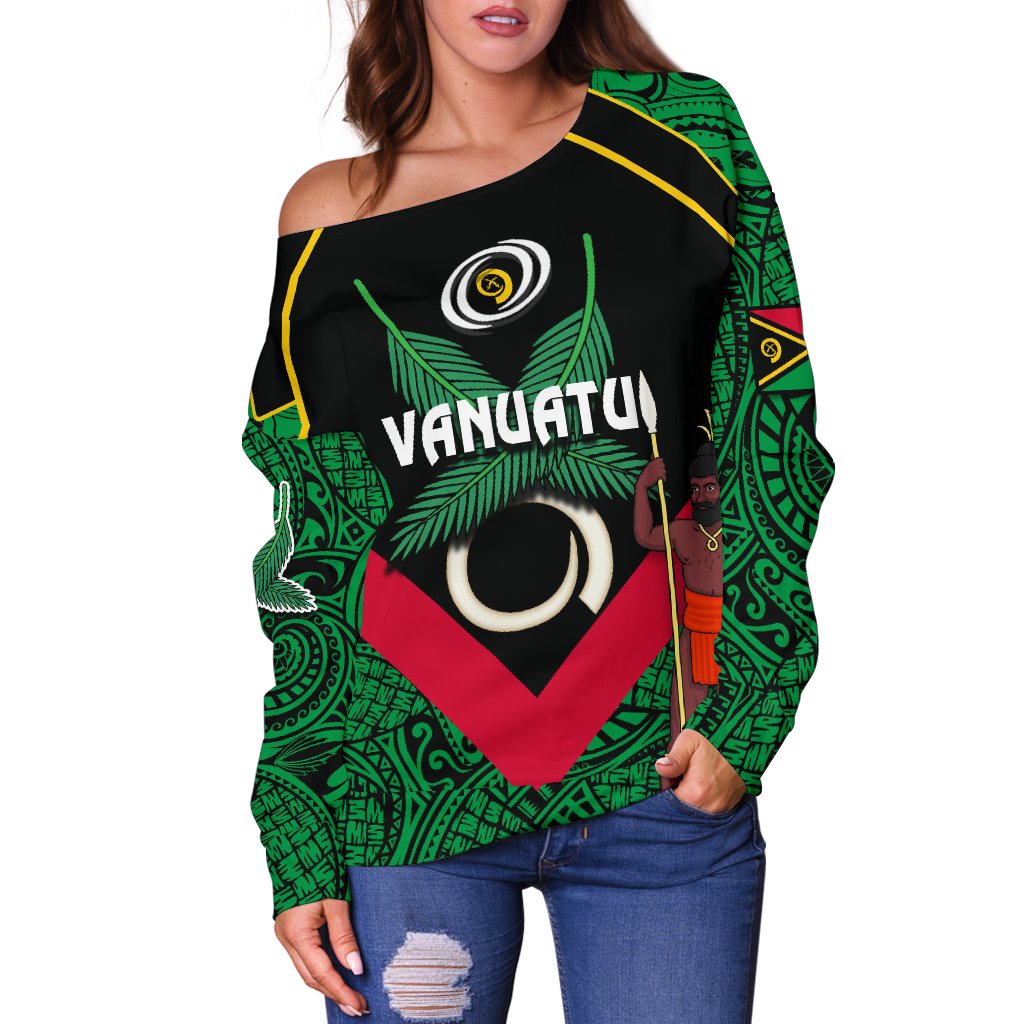 Vanuatu Rugby Off Shoulder Sweater Flag Style - Polynesian Pride
