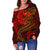 Tahiti Women's Off Shoulder Sweater - Red Shark Polynesian Tattoo - Polynesian Pride