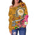 FSM Women's Off Shoulder Sweater - Turtle Plumeria (Gold) - Polynesian Pride