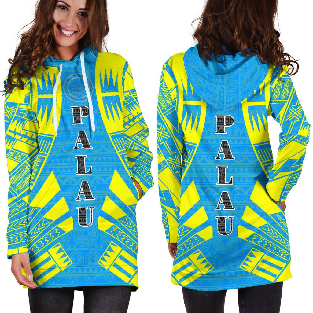 Palau Hoodie Dress - Polynesian Tattoo Flag - Polynesian Pride