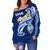 Guam Women's Off Shoulder Sweater - Guam Seal Polynesian Patterns Plumeria (Blue) - Polynesian Pride