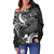 Pohnpei Women's Off Shoulder Sweater - White Shark Polynesian Tattoo - Polynesian Pride