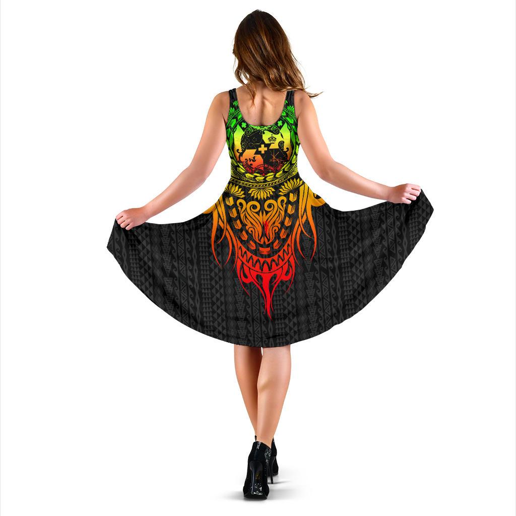 Tonga Polynesian Midi Dress - Tattoo Pattern With Seal Reggae - Polynesian Pride