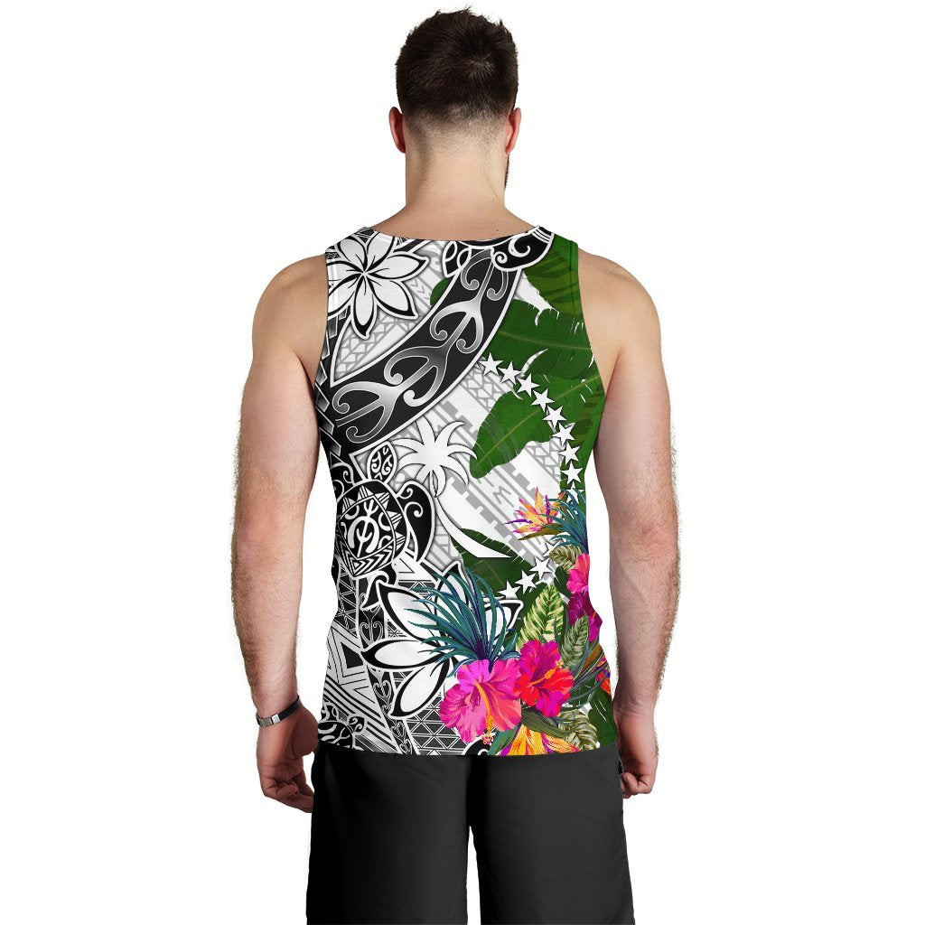 Chuuk Men's Tank Top White - Turtle Plumeria Banana Leaf - Polynesian Pride