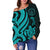 Palau Women's Off Shoulder Sweater - Turquoise Tentacle Turtle - Polynesian Pride