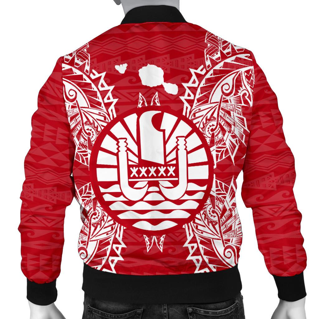 French Polynesia Polynesian Men's Bomber Jacket Map Red White - Polynesian Pride