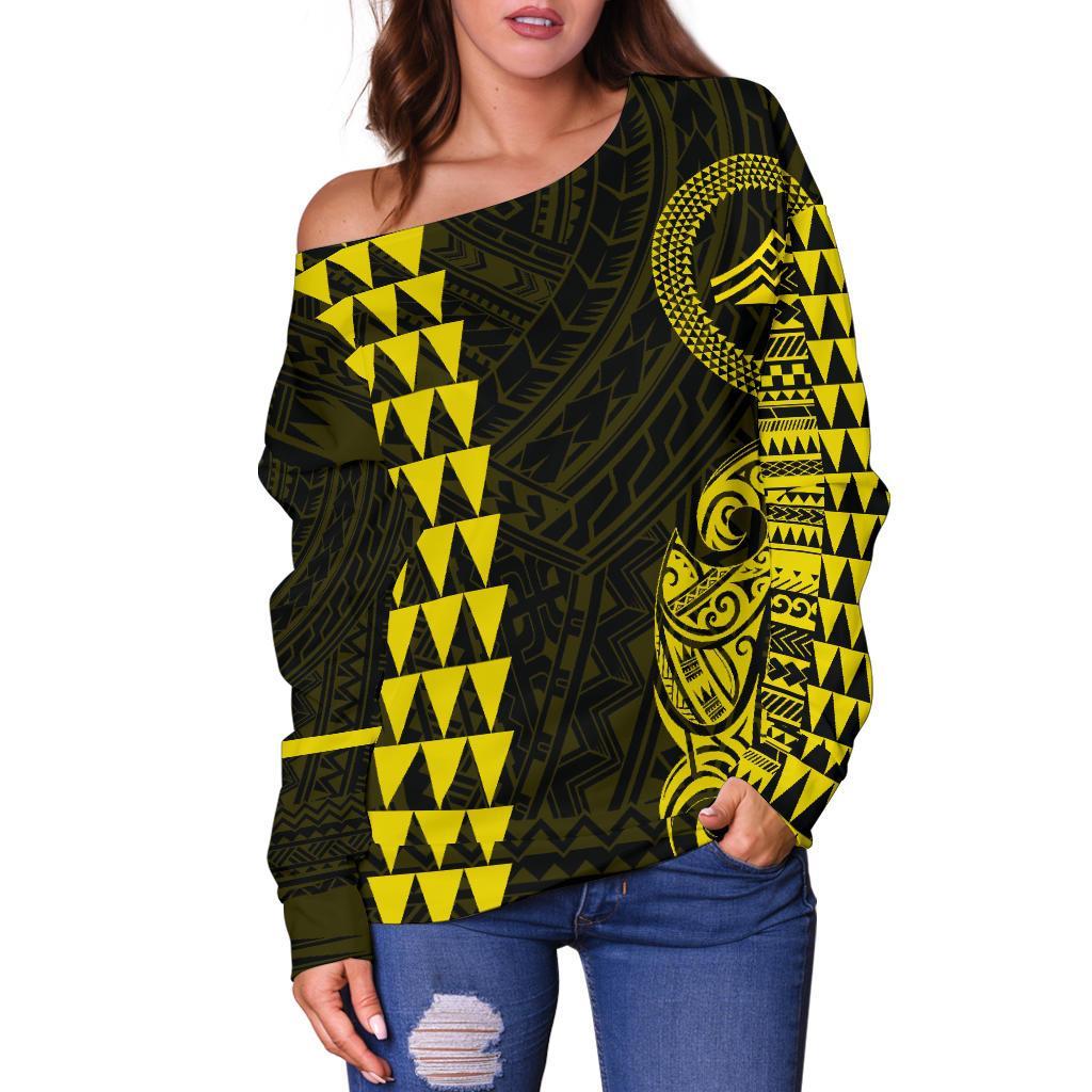 Hawaii Mauna Kea Polynesian Women's Off Shoulder Sweater - Yellow - Polynesian Pride
