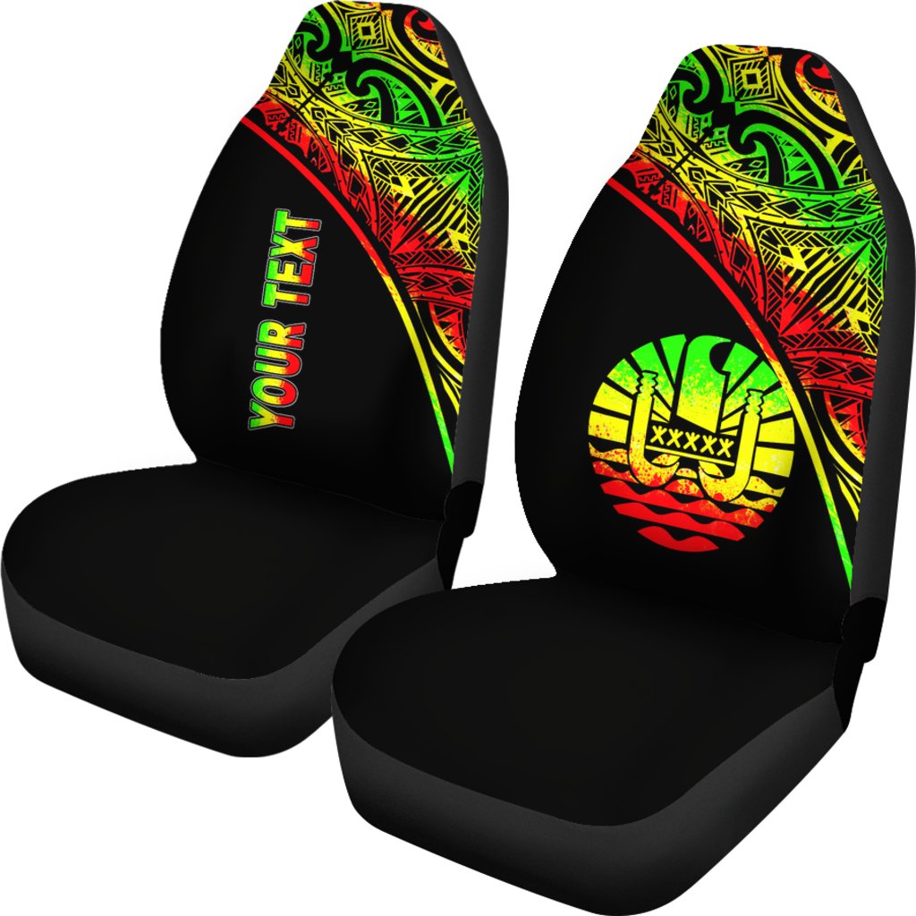 Tahiti Custom Personalised Car Seat Covers - Tahiti Flag Polynesian Reggae Curve - Polynesian Pride