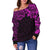 New Zealand Women's Off Shoulder Sweater, Maori Polynesian Tattoo Purple - Polynesian Pride