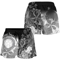 CNMI Custom Personalised Women's Shorts - Humpback Whale with Tropical Flowers (White) - Polynesian Pride