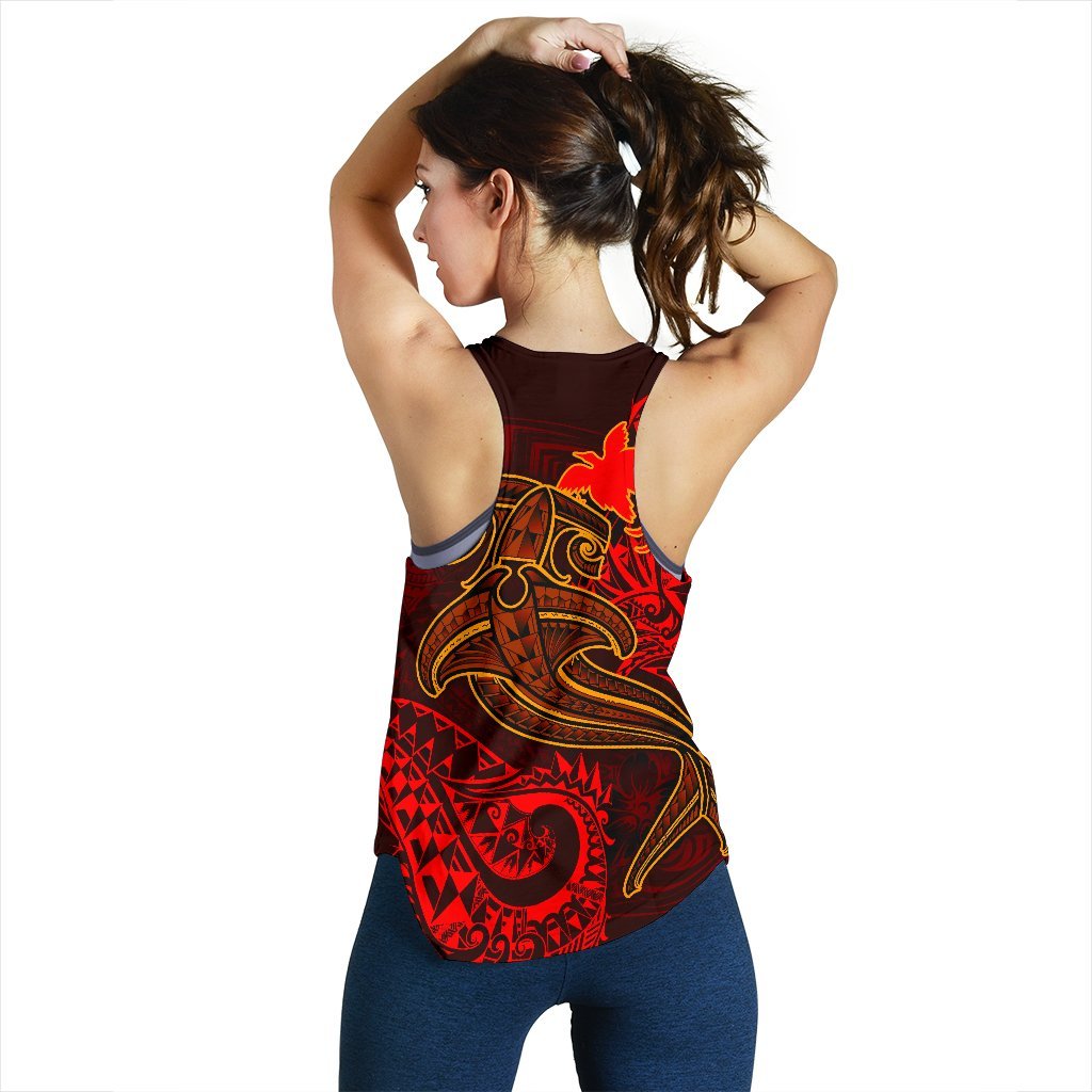 Papua New Guinea Women's Racerback Tank - Red Shark Polynesian Tattoo - Polynesian Pride