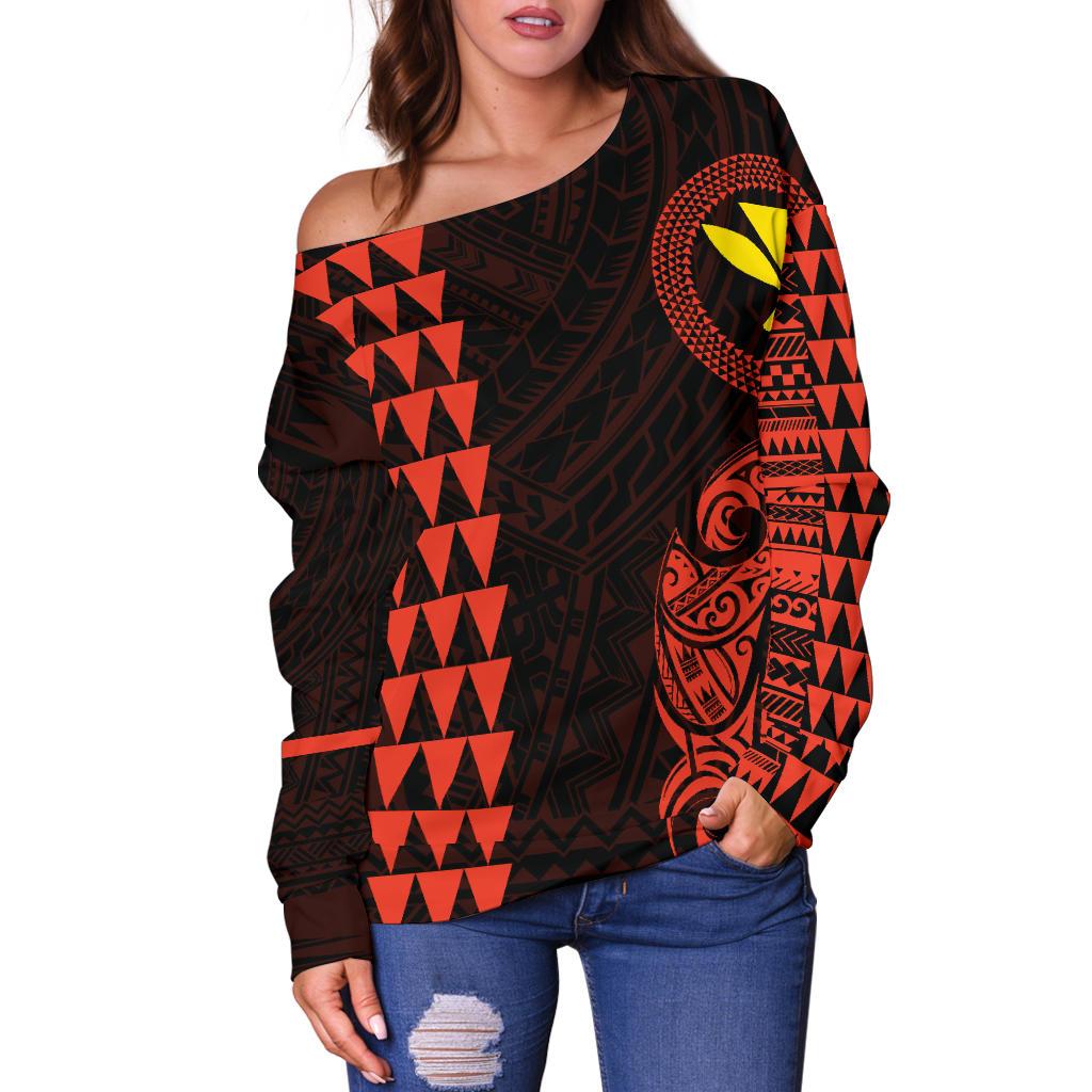 Hawaii Kanaka Polynesian Women's Off Shoulder Sweater - Orange - Polynesian Pride