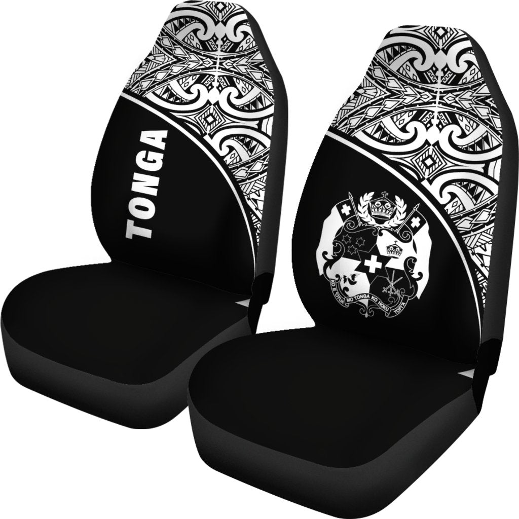 Tonga Car Seat Covers - Tonga Coat Of Arms Polynesian Tattoo White Curve - Polynesian Pride