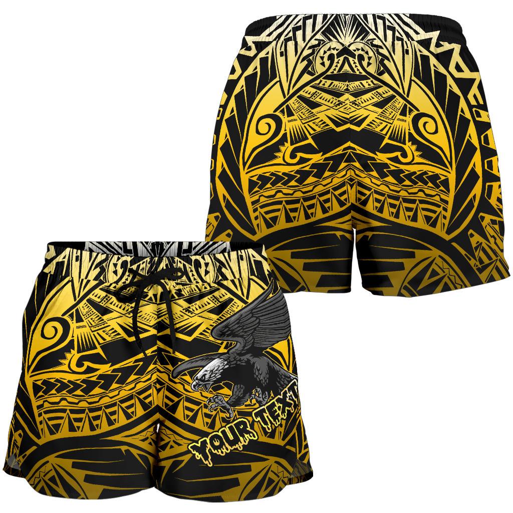 Samoa Polynesian Custom Personalised Women's Shorts - Eagle Tribal Pattern Yellow - Polynesian Pride