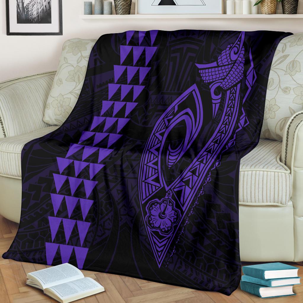 Hawaii Kakau Makau Fish Hook Polynesian Premium Blanket - Purple White - Polynesian Pride