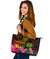 Polynesian Hawaii Polynesian Large Leather tote Bag - Hibiscus and Banana Leaves - Polynesian Pride