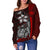 Federated States of Micronesia Women Off Shoulder Sweater Red - Turtle With Hook - Polynesian Pride