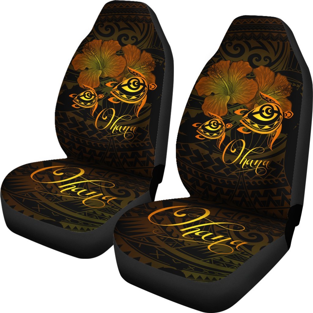 Hawaii Turtle Ohana Hibiscus Poly Car Seat Covers - Yellow Universal Fit Yellow - Polynesian Pride