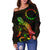 Cook Islands Polynesian Women's Off Shoulder Sweater - Turtle With Blooming Hibiscus Reggae - Polynesian Pride