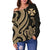 Wallis and Futuna Women's Off Shoulder Sweater - Gold Tentacle Turtle - Polynesian Pride