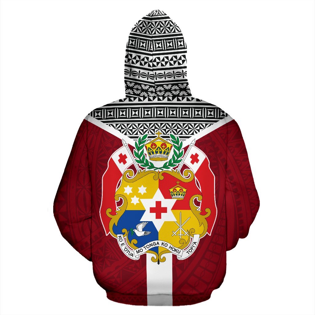 Tonga Tapa Zip Hoodie Tonga Flag Coat of Arms Polynesian Tattoo - Polynesian Pride