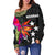 Kosrae Women's Off Shoulder Sweater - Polynesian Hibiscus Pattern - Polynesian Pride