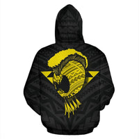 Polynesian Kakau Warrior Helmet Hawaii Custom Zip Hoodie Yellow - Polynesian Pride