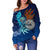 American Samoa Polynesian Off Shoulder Sweater - Blue Polynesian Eagle - Polynesian Pride