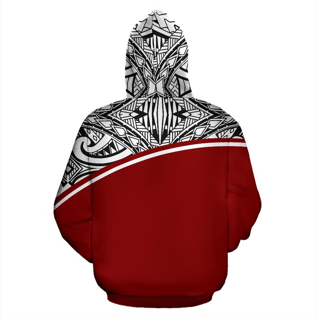 Poly All Over Custom Hoodie Polynesian Curve Red Style - Polynesian Pride
