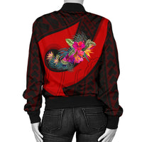 Chuuk Sp - Polynesian Hook And Hibiscus Bomber Jacket (Red) - Polynesian Pride